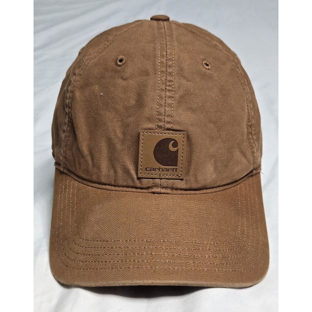 Carhartt Cap Hat Brown Canvas Natural Worn Workwear Distressed Adjustable VTG